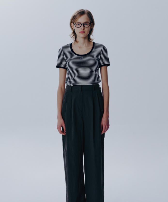 韓國 Marithe Francois Girbaud Women's DEEP NECK RINGER TSHIRT【MF482】