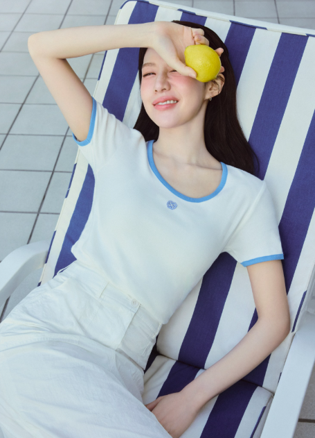 韓國 Marithe Francois Girbaud Women's DEEP NECK RINGER TSHIRT【MF482】
