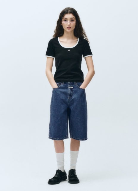 韓國 Marithe Francois Girbaud Women's DEEP NECK RINGER TSHIRT【MF482】