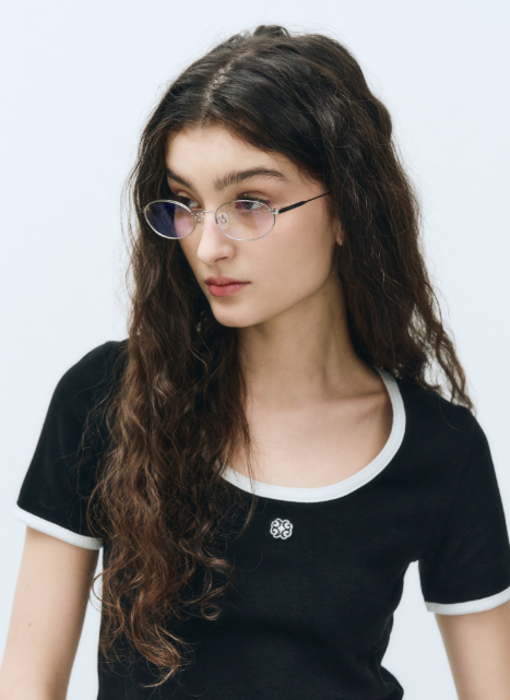 韓國 Marithe Francois Girbaud Women's DEEP NECK RINGER TSHIRT【MF482】