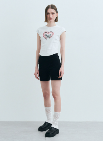 韓國 Marithe Francois Girbaud Women's HEART LETTERING LOGO CAP SLEEVE T-SHIRTS【MF580】