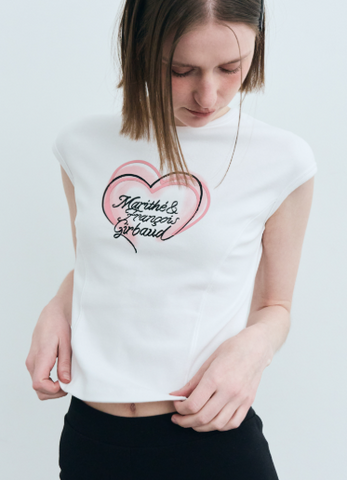 韓國 Marithe Francois Girbaud Women's HEART LETTERING LOGO CAP SLEEVE T-SHIRTS【MF580】