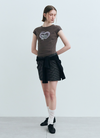 韓國 Marithe Francois Girbaud Women's HEART LETTERING LOGO CAP SLEEVE T-SHIRTS【MF580】