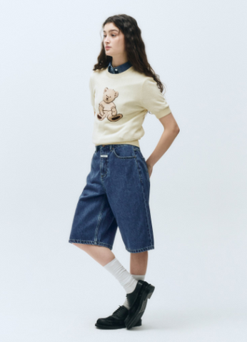 韓國 Marithe Francois Girbaud W LONG BERMUDA DENIM PANTS【MF597】
