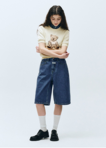 韓國 Marithe Francois Girbaud W LONG BERMUDA DENIM PANTS【MF597】