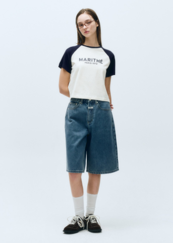 韓國 Marithe Francois Girbaud W LONG BERMUDA DENIM PANTS【MF597】