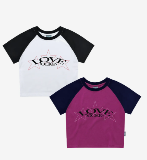 韓國 Video Jockey Love Jockey Raglan Crop T-Shirt【VJ070】