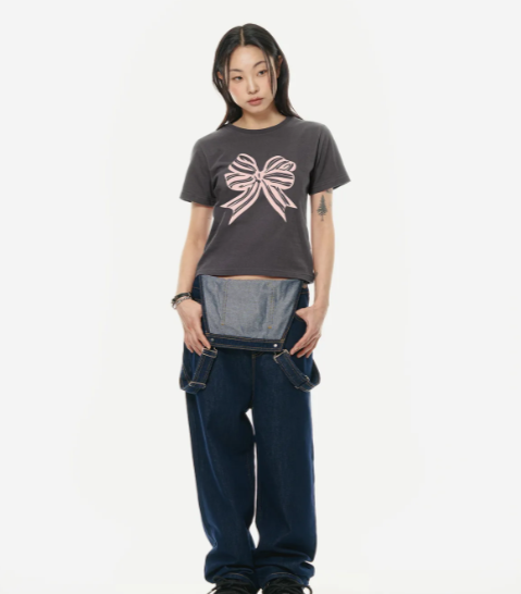 韓國 Video Jockey Striped Ribbon T-shirt【VJ067】