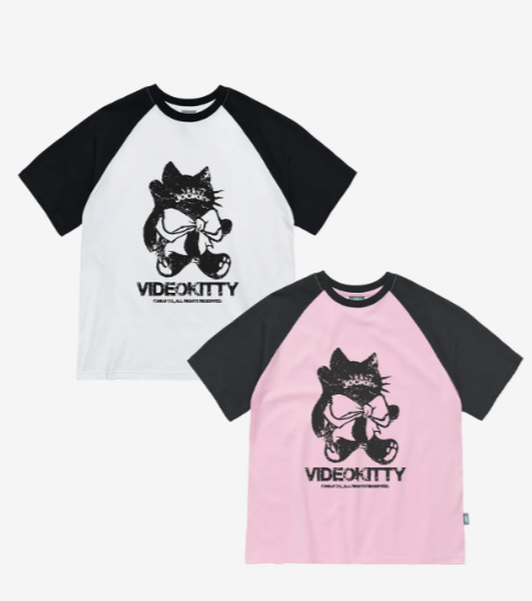 韓國 Video Jockey Big Ribbon Kitty Raglan T-Shirt【VJ059】