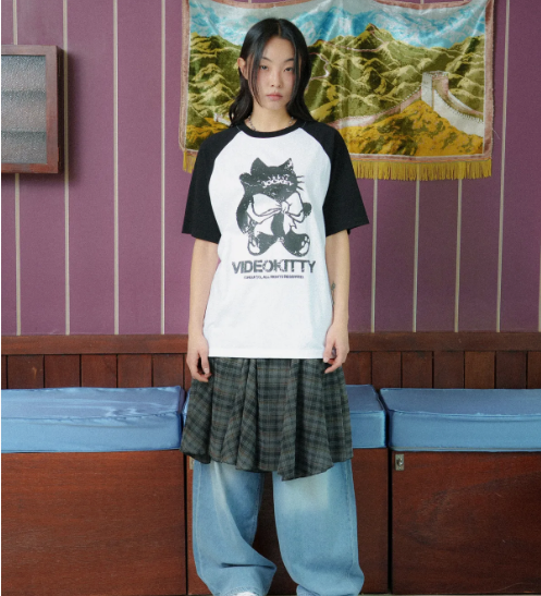 韓國 Video Jockey Big Ribbon Kitty Raglan T-Shirt【VJ059】