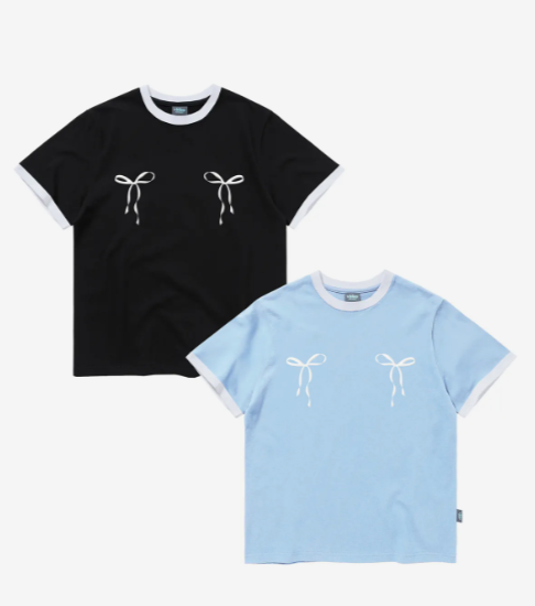 韓國 Video Jockey Twin Ribbon Ringer T-Shirt【VJ057】