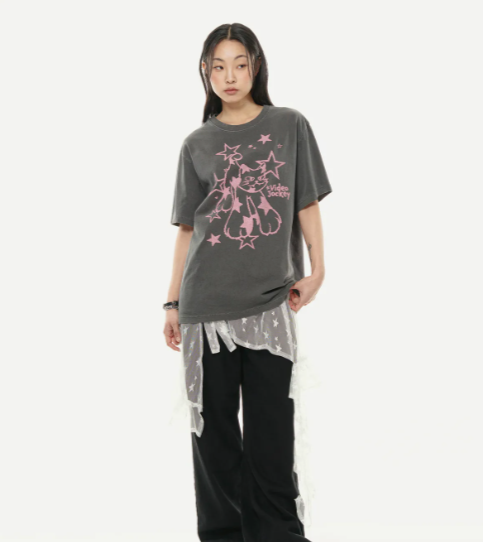 韓國 Video Jockey Pigment Star Cat T-Shirt【VJ050】