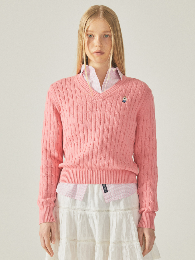 韓國 Who.A.U Steve V-neck Cable Sweater【WA058】