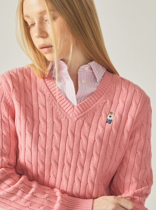 韓國 Who.A.U Steve V-neck Cable Sweater【WA058】