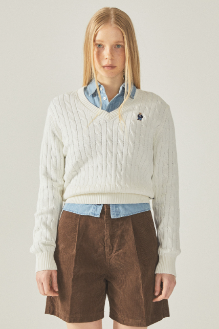 韓國 Who.A.U Steve V-neck Cable Sweater【WA058】