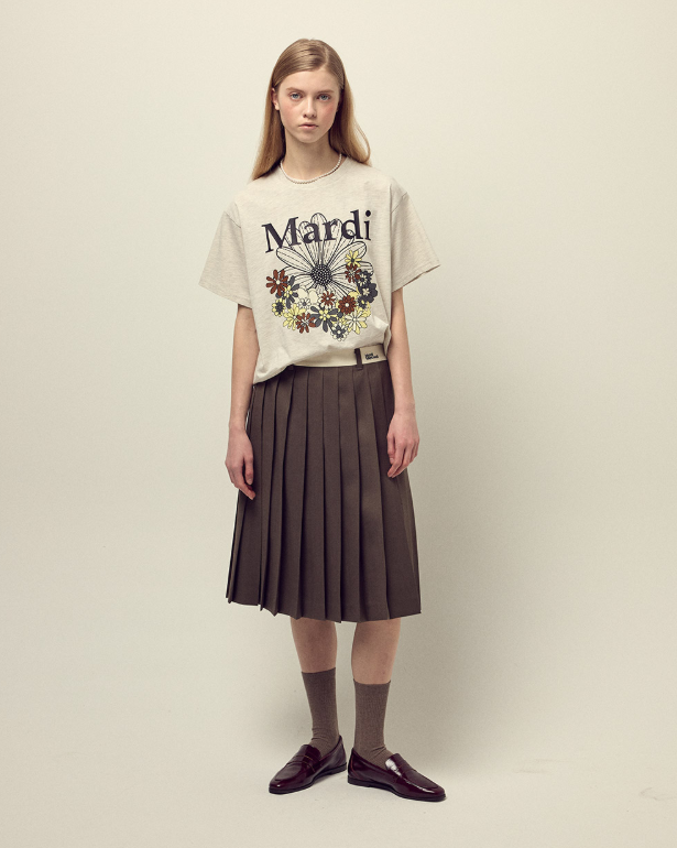 韓國 Mardi Mercredi Wool Pleates Midi Skirt Contrast Waistband【MM148】