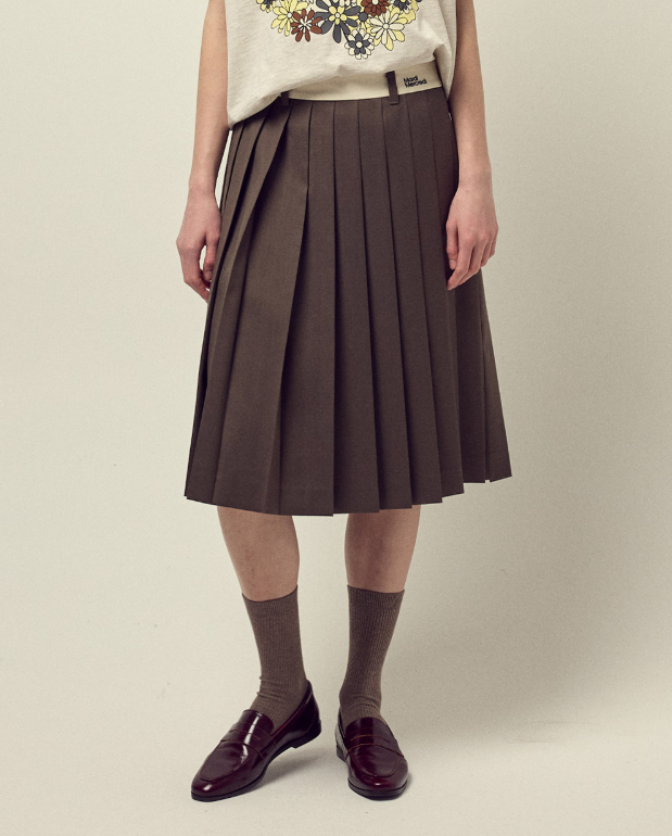 韓國 Mardi Mercredi Wool Pleates Midi Skirt Contrast Waistband【MM148】