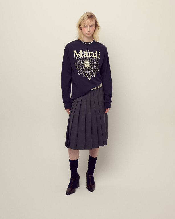 韓國 Mardi Mercredi Wool Pleates Midi Skirt Contrast Waistband【MM148】