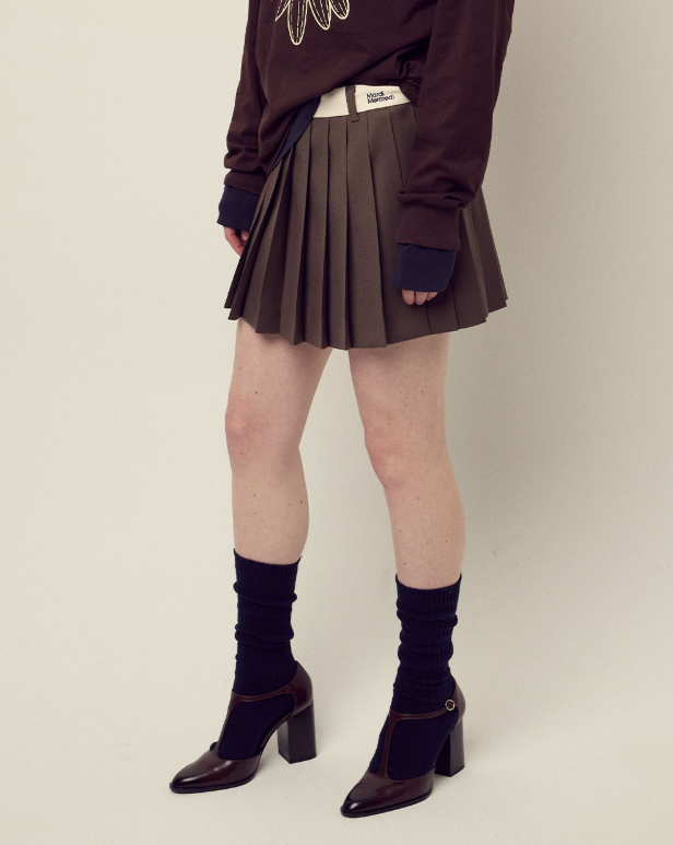 韓國 Mardi Mercredi Wool Pleates Mini Skirt Contrast Waistband【MM149】
