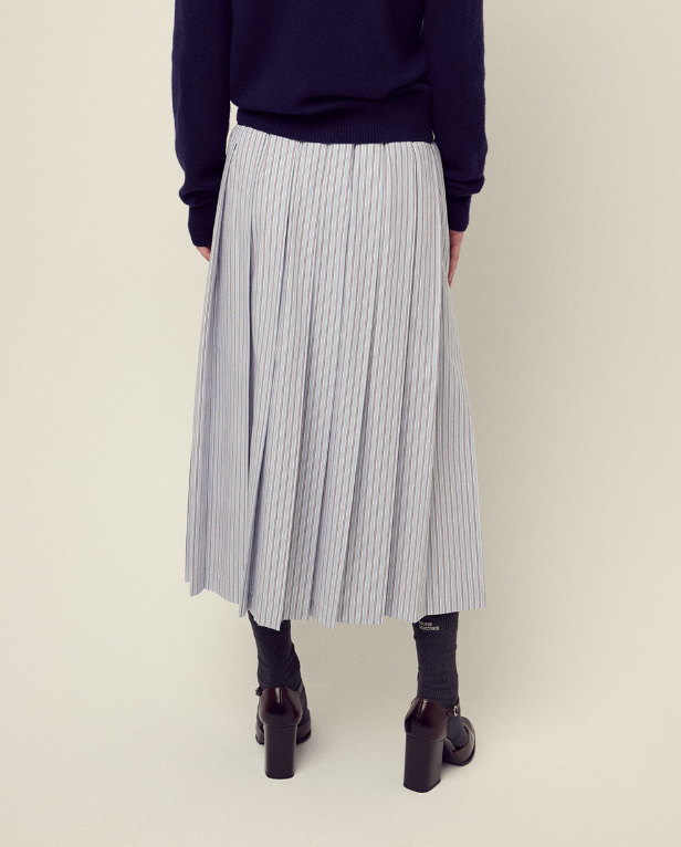 韓國 Mardi Mercredi Cotton Pleated Maxi Skirt Stripe【MM154】