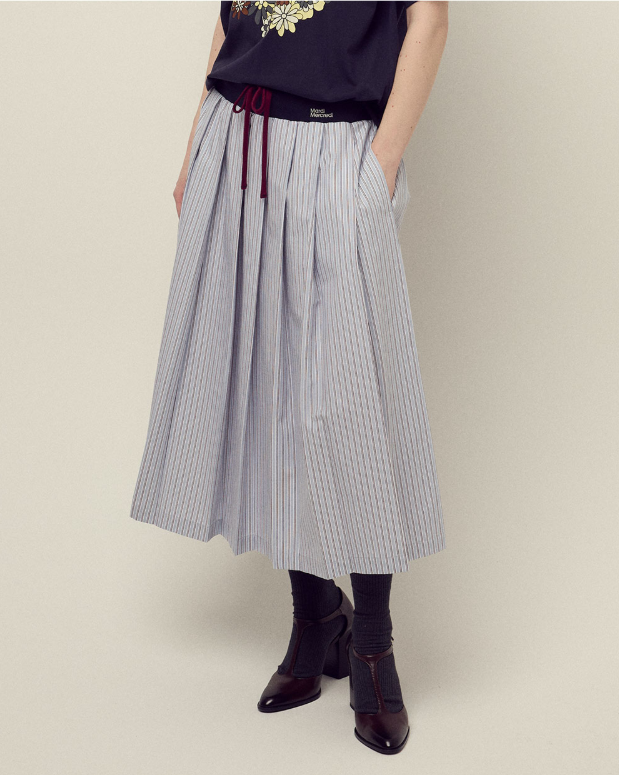 韓國 Mardi Mercredi Cotton Pleated Maxi Skirt Stripe【MM154】