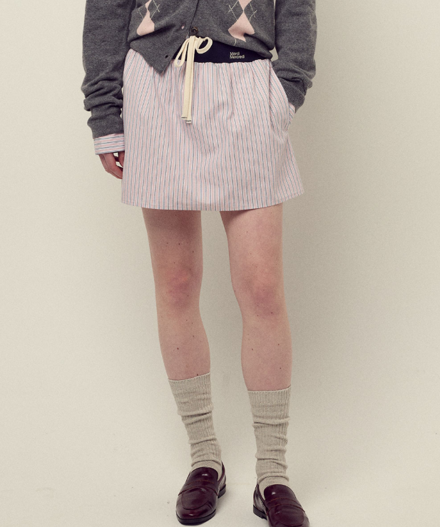 韓國 Mardi Mercredi Cotton Mini Skirt Stripe Contrast Waistband【MM153】