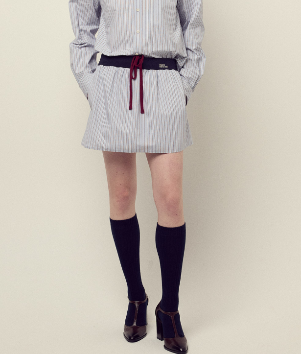 韓國 Mardi Mercredi Cotton Mini Skirt Stripe Contrast Waistband【MM153】