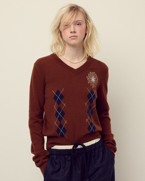 韓國 Mardi Mercredi Cashmere Blended V Neck Argyle【MM157】