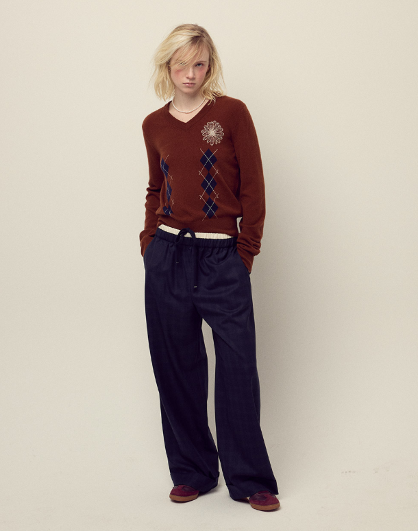 韓國 Mardi Mercredi Cashmere Blended V Neck Argyle【MM157】