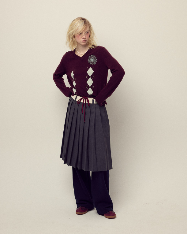 韓國 Mardi Mercredi Cashmere Blended V Neck Argyle【MM157】