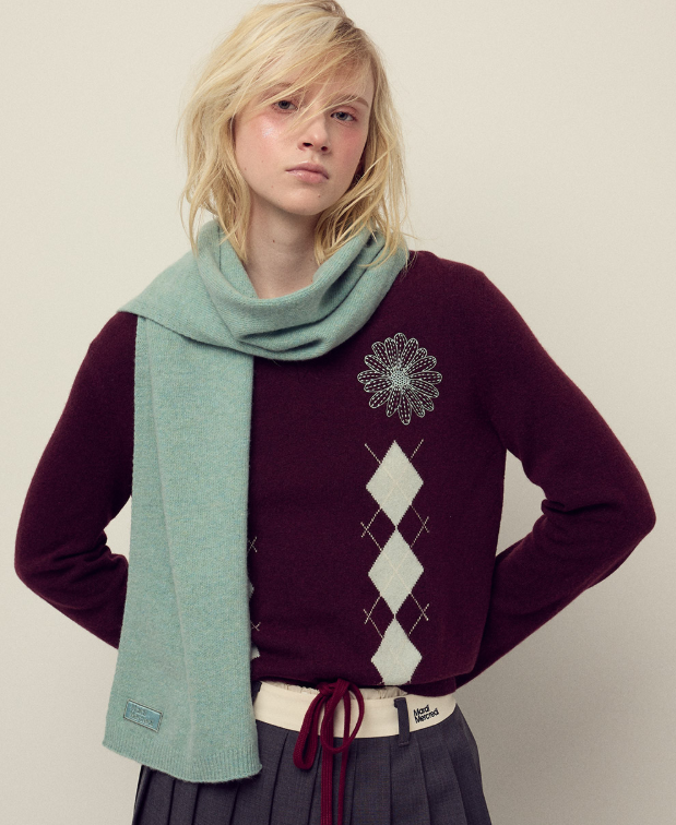 韓國 Mardi Mercredi Cashmere Blended V Neck Argyle【MM157】