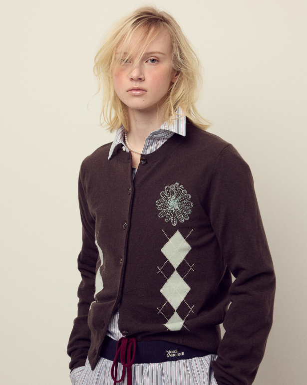 韓國 Mardi Mercredi Cashmere Blended Cardigan V Neck Argyle【MM158】
