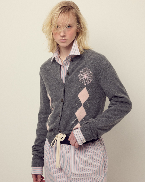韓國 Mardi Mercredi Cashmere Blended Cardigan V Neck Argyle【MM158】
