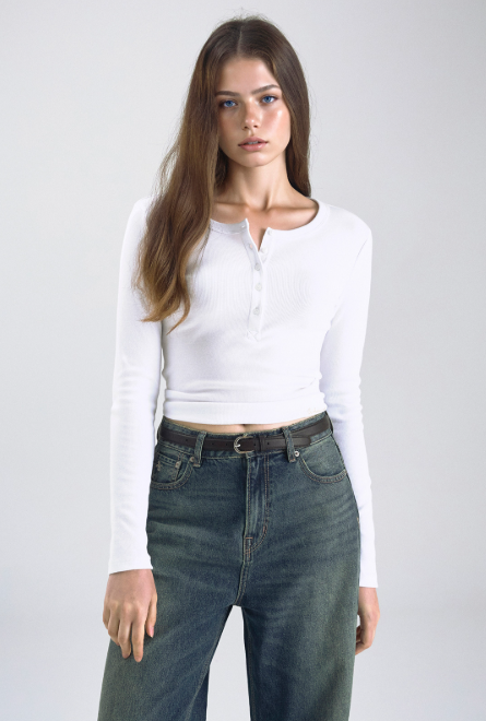 韓國 Who.A.U Ribbed Henry Neck T-shirt【WA220】