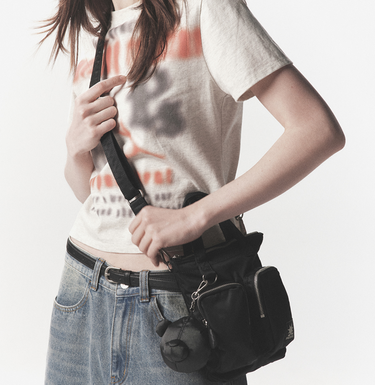 韓國 Phyps Bear Keyring Nylon Multi-Pocket Crossbody Bag【PS013】