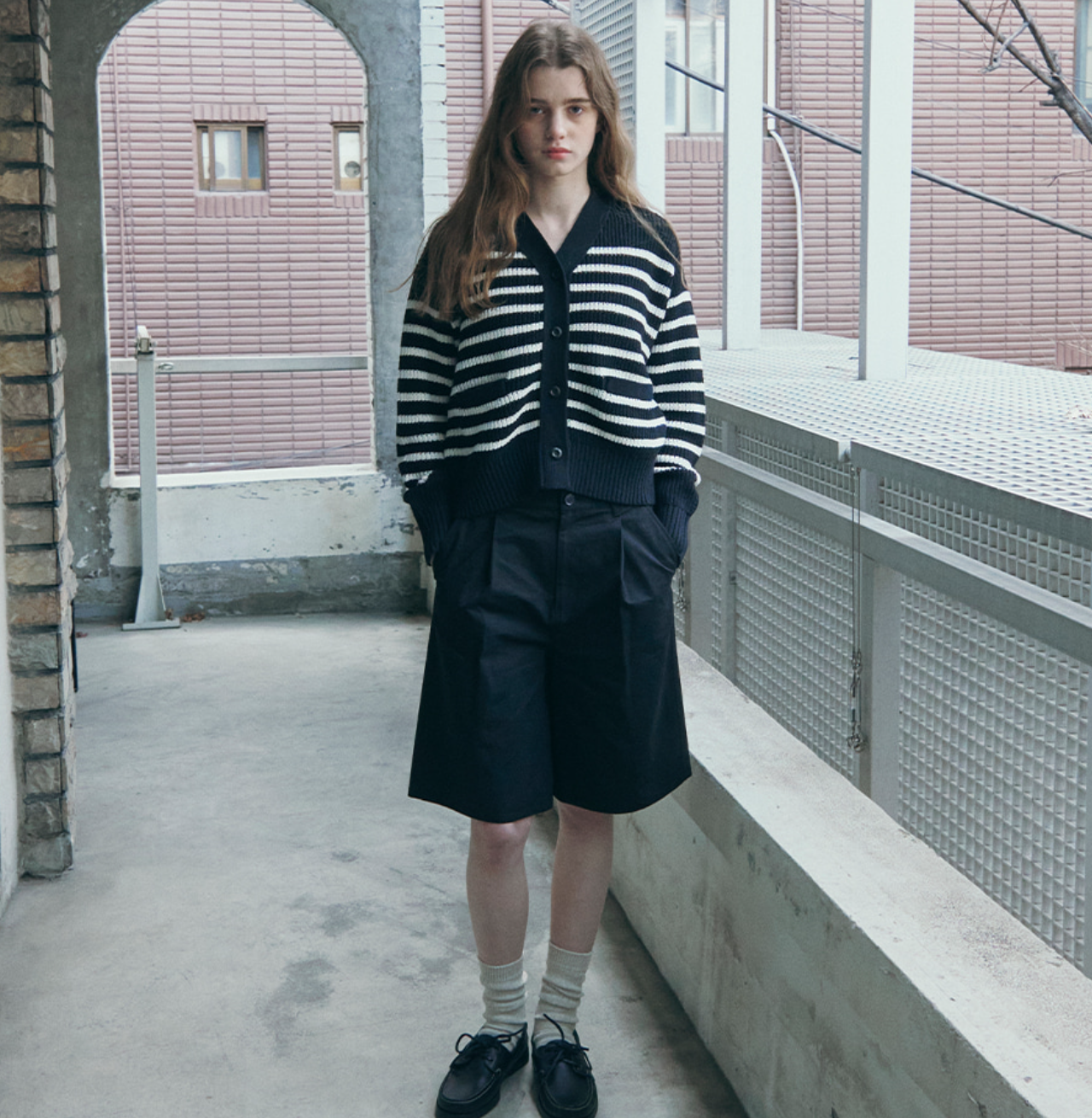 韓國 Markm Women's Striped V-Neck Short Cardigan【MA273】