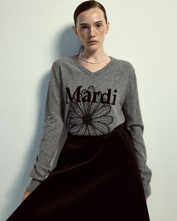 韓國 Mardi Mercredi Cashmere V Neck Flowermardi【MM178】