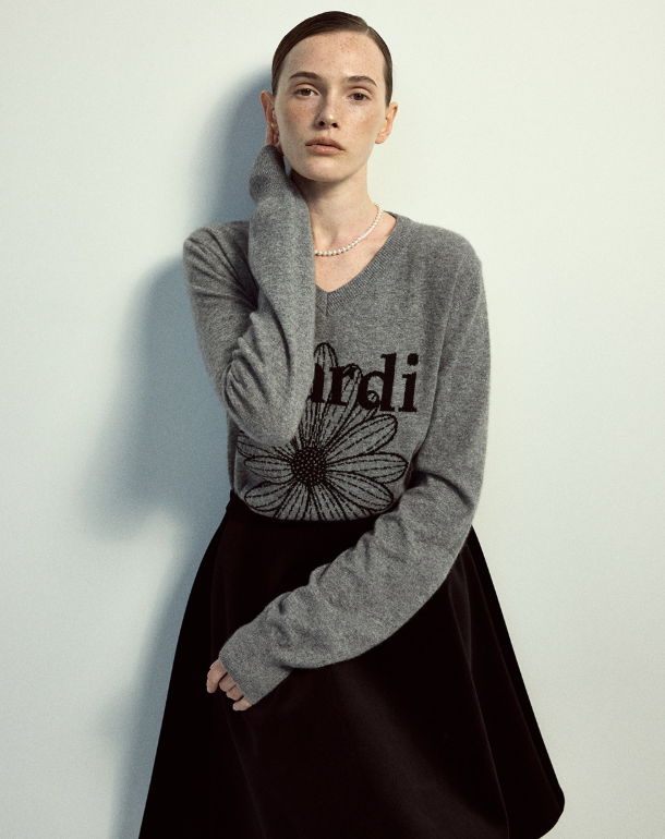 韓國 Mardi Mercredi Cashmere V Neck Flowermardi【MM178】