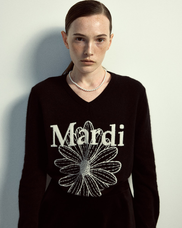 韓國 Mardi Mercredi Cashmere V Neck Flowermardi【MM178】