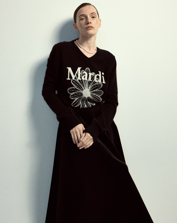 韓國 Mardi Mercredi Cashmere V Neck Flowermardi【MM178】