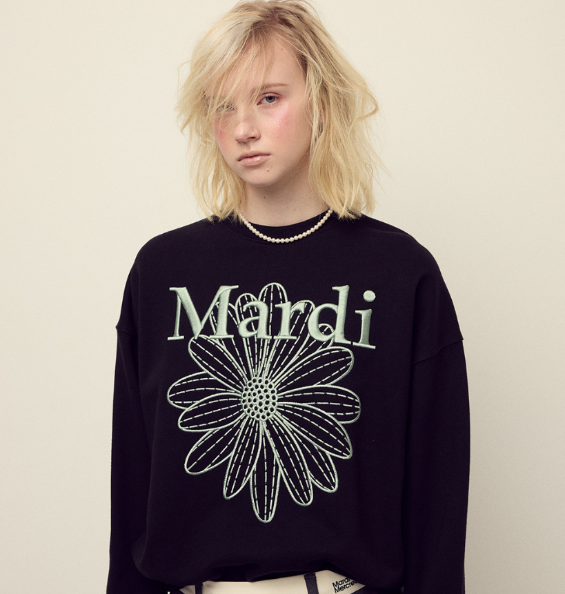 (限時優惠) 韓國 Mardi Mercredi SWEATSHIRT FLOWERMARDI NEEDLEWORK 刺繡款 - Black Mint【TS008】
