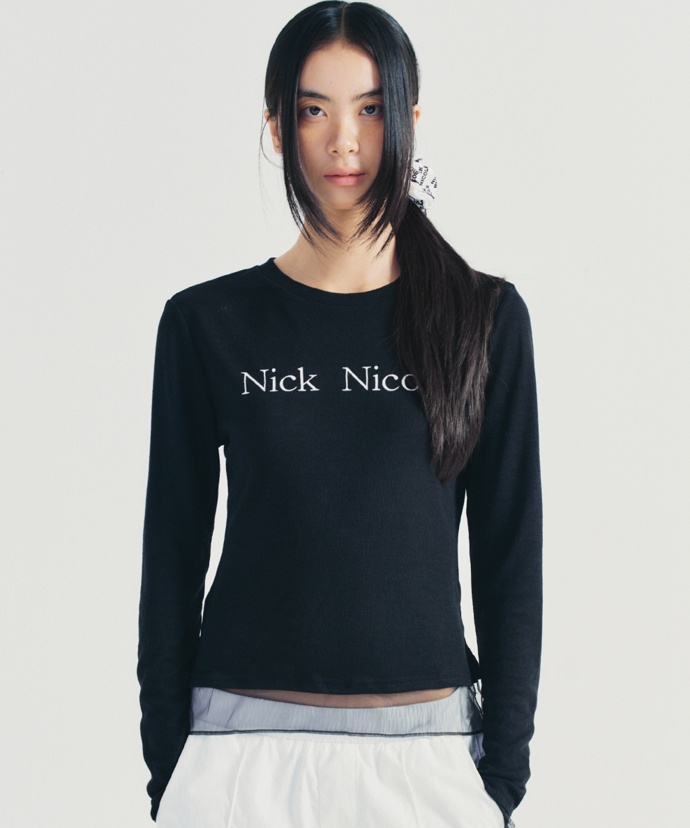 韓國 Nick Nicole Sheer Layered Logo Sleeve Top【NK095】