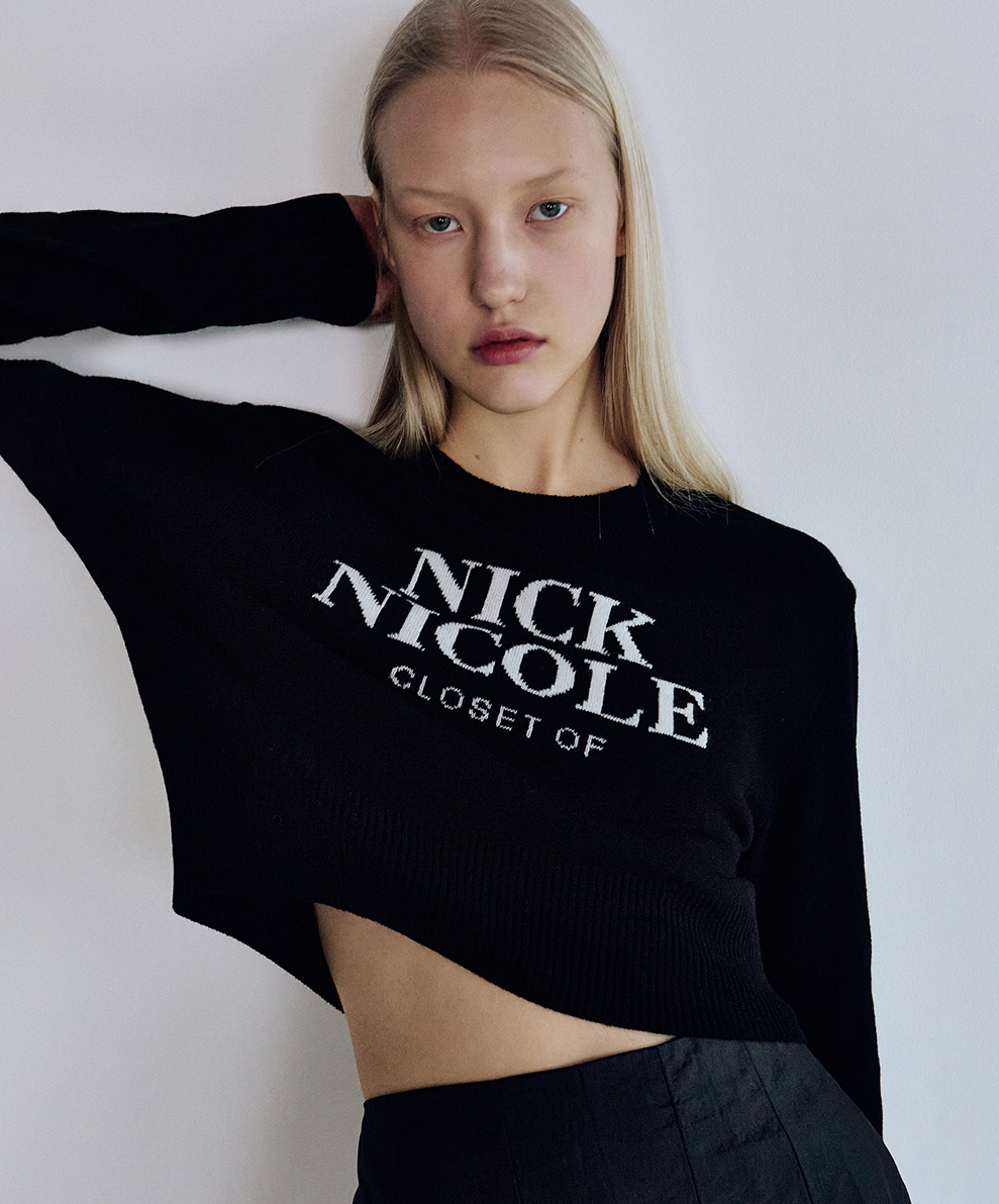 韓國 Nick Nicole Cashmere Nicole Logo Crop Jacquard Knit【NK088】
