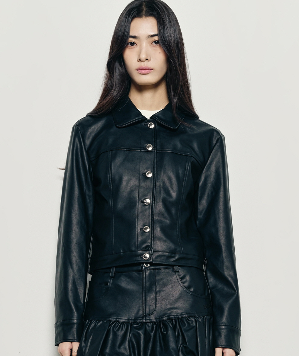 韓國 Nick Nicole Trucker Line Leather Jacket【NK087】