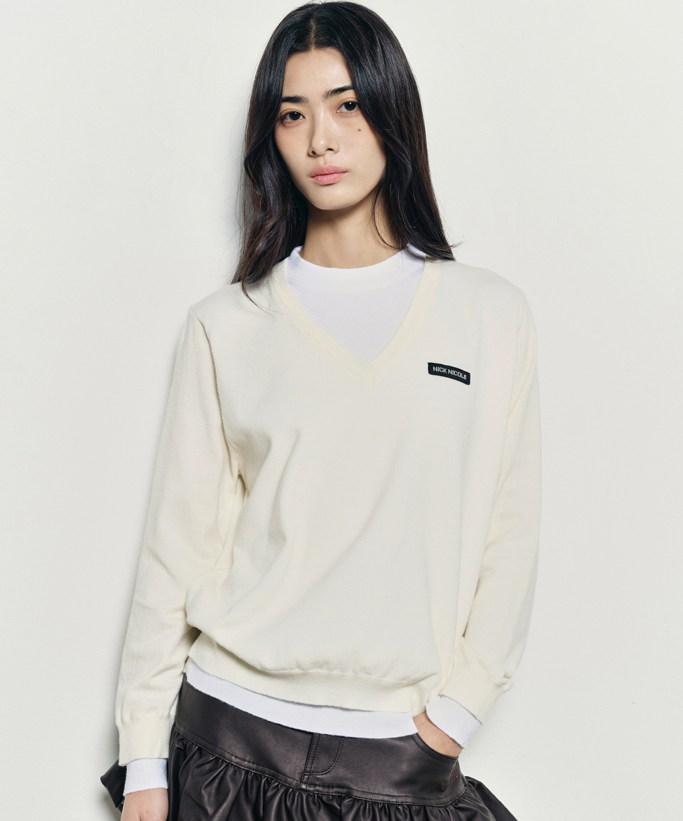 韓國 Nick Nicole Layered Round V Neck Knit【NK085】