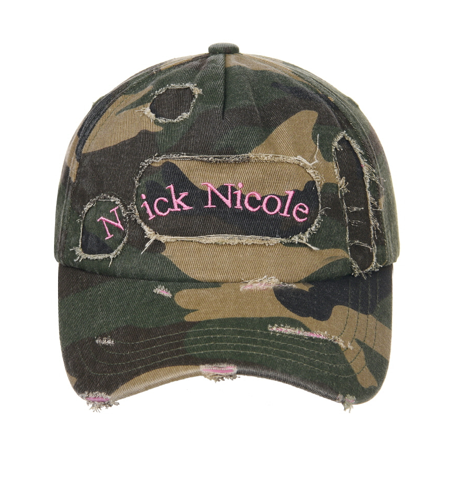 韓國 Nick Nicole Destroyed Camo Logo Ball Cap【NK041】