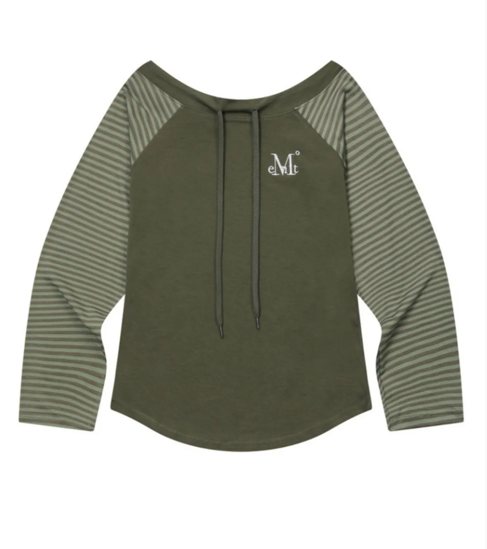 韓國 Mucent Olie Off Shoulder Stripe Raglan T【MU196】