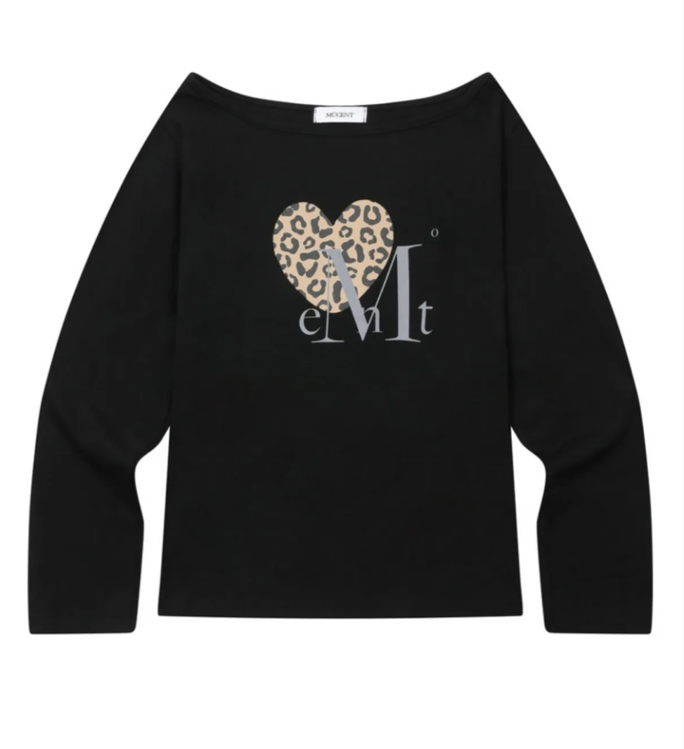 韓國 Mucent Sierra Leopard Heart One Shoulder T【MU192】