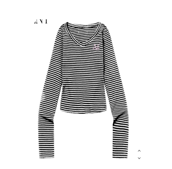 韓國 Mucent Emma V-Neck Stripe Long Sleeve T【MU176】
