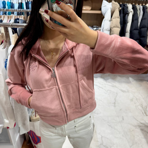 韓國 Wacky Willy Women's flowy corduroy cropped hooded zip-up【WW015】 - STT Mall HK 靚太網購
